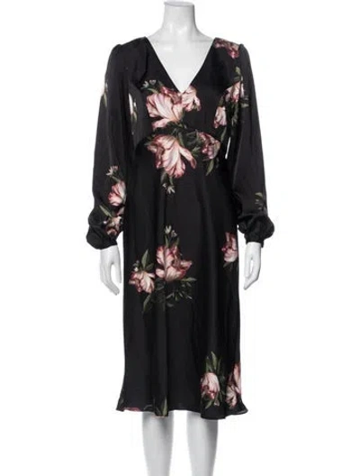 Pre-owned Sachin & Babi Floral Print Midi Length Dress W/ Tags In Black