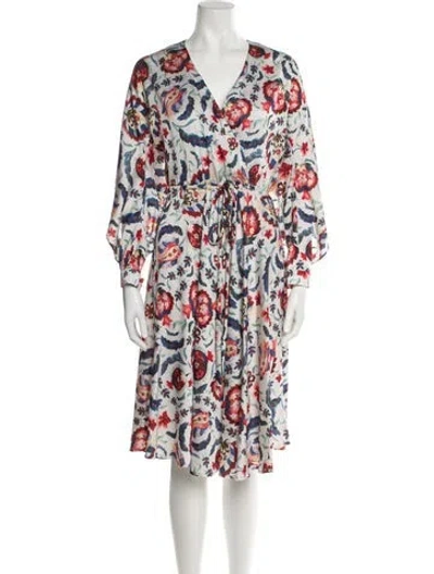 Pre-owned Sachin & Babi Floral Print Midi Length Dress In White