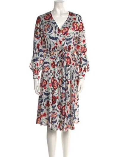 Pre-owned Sachin & Babi Floral Print Midi Length Dress In White