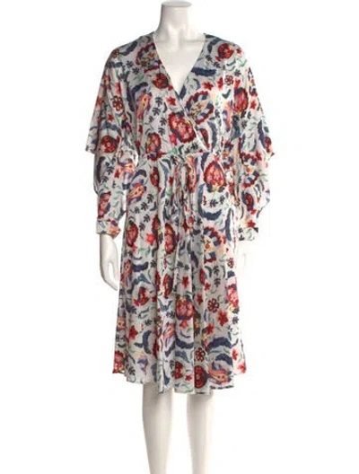 Pre-owned Sachin & Babi Floral Print Midi Length Dress In White