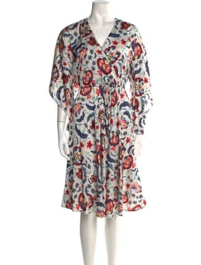 Pre-owned Sachin & Babi Floral Print Midi Length Dress In White