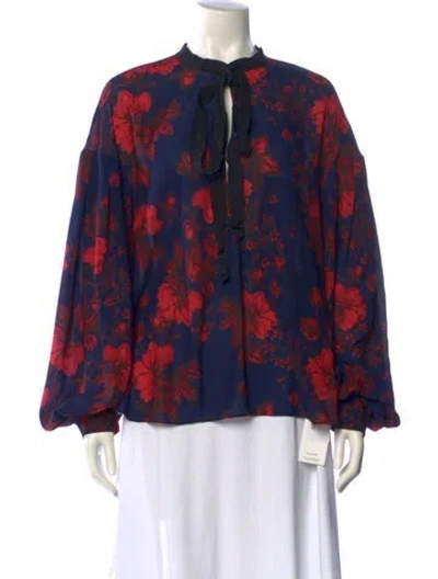 Pre-owned Sachin & Babi Floral Print Mock Neck Blouse In Multi
