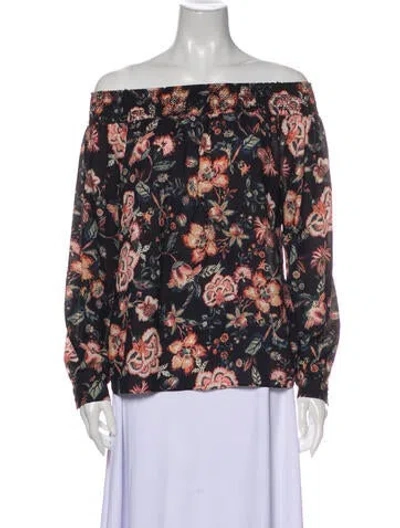 Pre-owned Sachin & Babi Floral Print Off-the-shoulder Blouse In Black