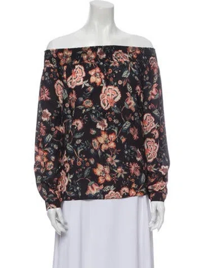 Pre-owned Sachin & Babi Floral Print Off-the-shoulder Blouse In Black