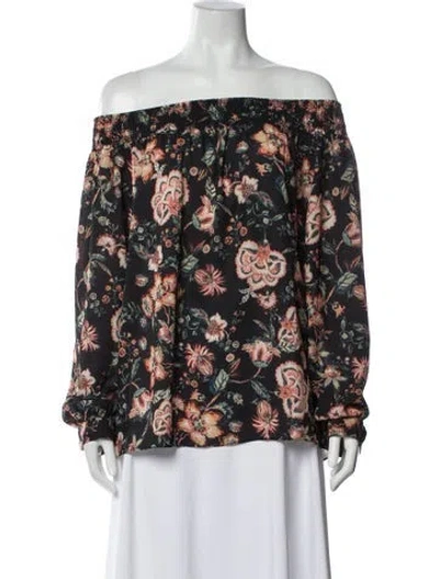 Pre-owned Sachin & Babi Floral Print Off-the-shoulder Blouse In Black