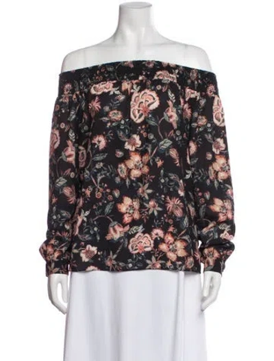 Pre-owned Sachin & Babi Floral Print Off-the-shoulder Blouse In Black