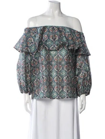 Pre-owned Sachin & Babi Floral Print Off-the-shoulder Blouse In Green