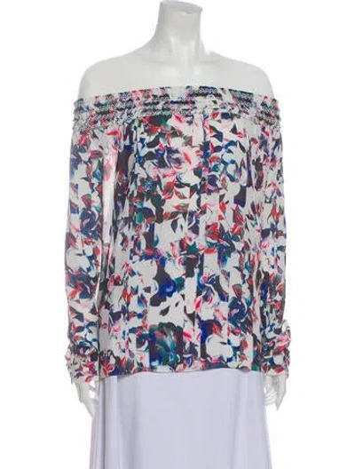 Pre-owned Sachin & Babi Floral Print Off-the-shoulder Blouse In White