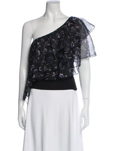 Pre-owned Sachin & Babi Floral Print One-shoulder Blouse In Black