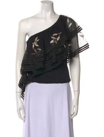 Pre-owned Sachin & Babi Floral Print One-shoulder Crop Top In Black