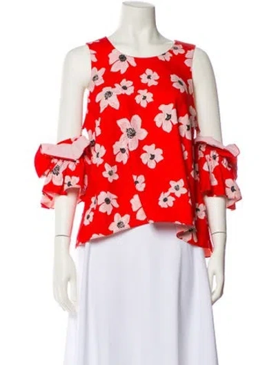 Pre-owned Sachin & Babi Floral Print Scoop Neck Blouse In Red