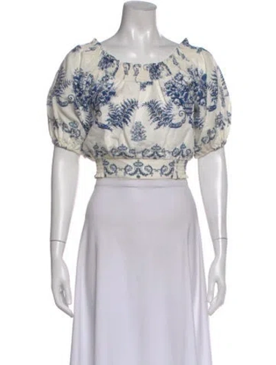 Pre-owned Sachin & Babi Floral Print Scoop Neck Crop Top In Blue