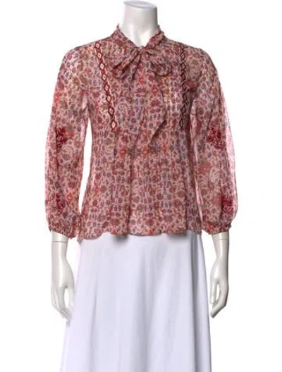 Pre-owned Sachin & Babi Floral Print Tie Neck Blouse In Neutral