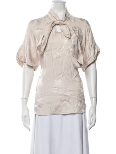 Pre-owned Sachin & Babi Floral Print Tie Neck Blouse In Neutrals