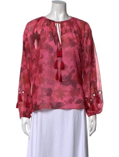 Pre-owned Sachin & Babi Floral Print Tie Neck Blouse In Pink