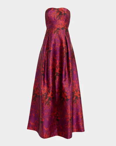 Sachin & Babi Giovanna Strapless Pleated Floral-print Gown In Pink