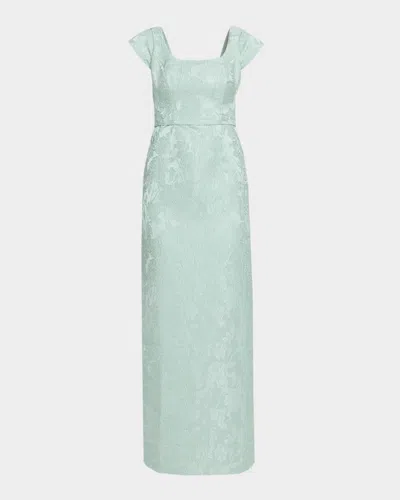 Sachin & Babi Grace Cap-sleeve Cloque Column Gown In Green