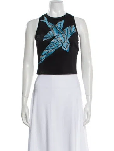 Pre-owned Sachin & Babi Graphic Print Crew Neck Crop Top In Black