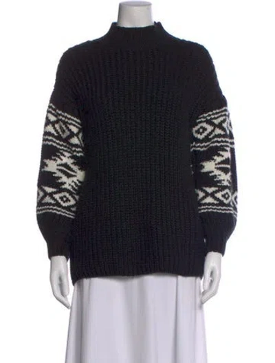 Pre-owned Sachin & Babi Graphic Print Mock Neck Sweater In Black