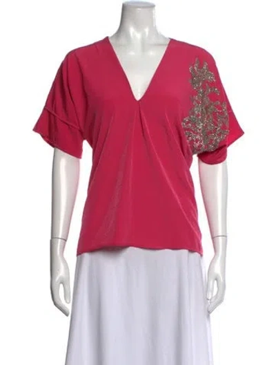 Pre-owned Sachin & Babi Graphic Print V-neck Top In Pink