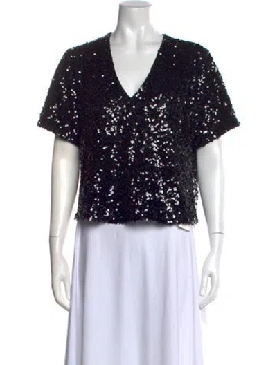 Pre-owned Sachin & Babi Graphic Print V-neck Top W/ Tags In Black