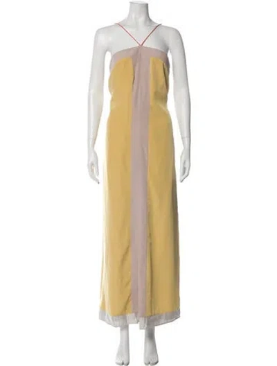 Pre-owned Sachin & Babi Halterneck Long Dress In Neutrals/yellow