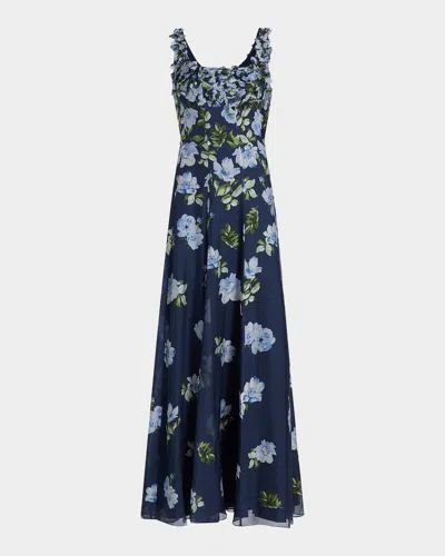 Sachin & Babi Indira Embellished Floral Gown In Blue
