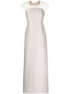 Sachin & Babi Irina Embellished Illusion Neckline Stretch Mikado Gown In Frosty Pewter In Green