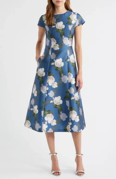 Sachin & Babi Jackie Floral Print Satin Cocktail Dress In Blue