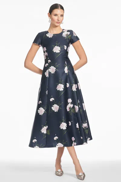 Sachin & Babi Jackie Navy Floral Mikado Fit And Flare Dress In Dark Midnight Carnations