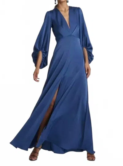 Sachin & Babi Jenny Satin Crepe Gown In Washed Indigo In Animal Print