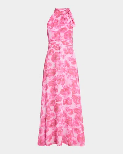 Sachin & Babi Kayla Floral-print Chiffon Halter Gown In Pink
