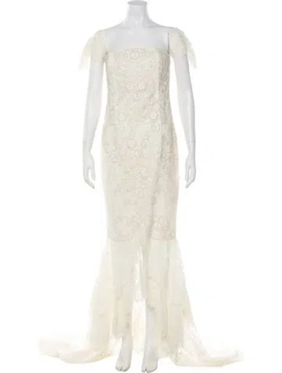 Pre-owned Sachin & Babi Lace Pattern Long Dress In Neutral