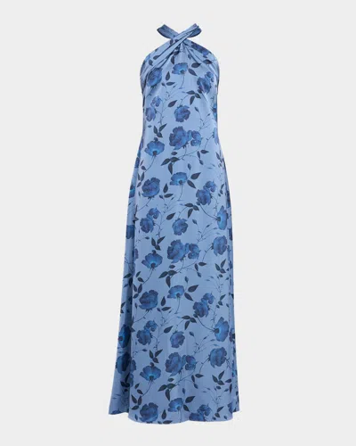 SACHIN & BABI LAURANT FLORAL-PRINT SATIN CREPE HALTER GOWN