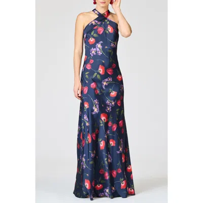 Sachin & Babi Laurant Floral Sleeveless Satin Crepe Gown In Blue