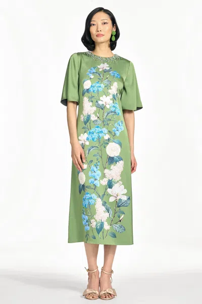 Sachin & Babi Lemie Green Floral Silk Viscose Sheath Dress In Cypress Sweet Pea