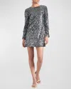 Sachin & Babi Lily Sequin Long Sleeve Minidress In Gunmetal
