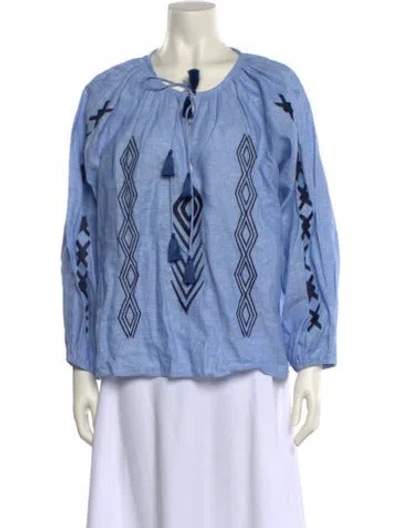 Pre-owned Sachin & Babi Linen Mock Neck Blouse In Blue