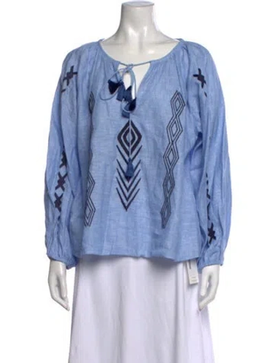 Pre-owned Sachin & Babi Linen Printed Blouse In Blue