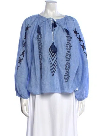 Pre-owned Sachin & Babi Linen Printed Blouse In Blue