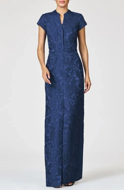 Sachin & Babi Lynn Floral Cloque Gown In Blue