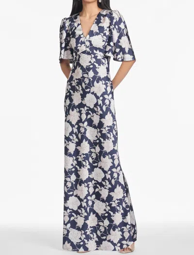 Sachin & Babi Mae Floral Gown In Alabaster Begonia In Blue