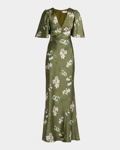 Sachin & Babi Mae Floral Satin Gown In Moss Formo