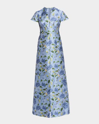 Sachin & Babi Marni Floral-print Gazar Gown In Blue