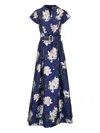 Sachin & Babi Marta Pleated Floral-print Mikado Gown In Blue