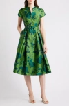 Sachin & Babi Martine Floral Mikado Cocktail Midi Dress In Green