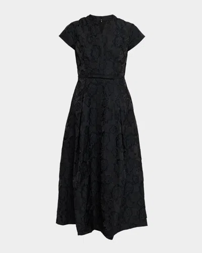 SACHIN & BABI MARTINE PLEATED FLORAL JACQUARD MIDI DRESS