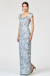 Sachin & Babi Metallic Cloque Grace Gown In Blue