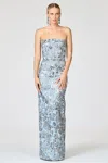 Sachin & Babi Metallic Cloque Sophia Gown In Blue