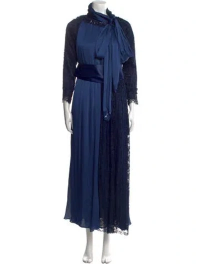 Pre-owned Sachin & Babi Mock Neck Long Dress In Blue